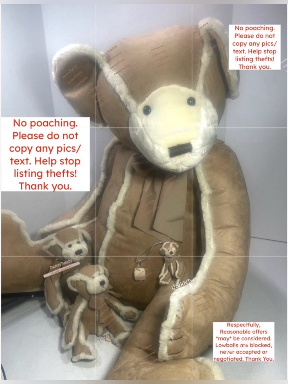 FULL 4 Pc 1 OWNER BNWT BBW GINGERBREAD 30" Giant Faux Sherpa W 7”, 9”, 3” Bears